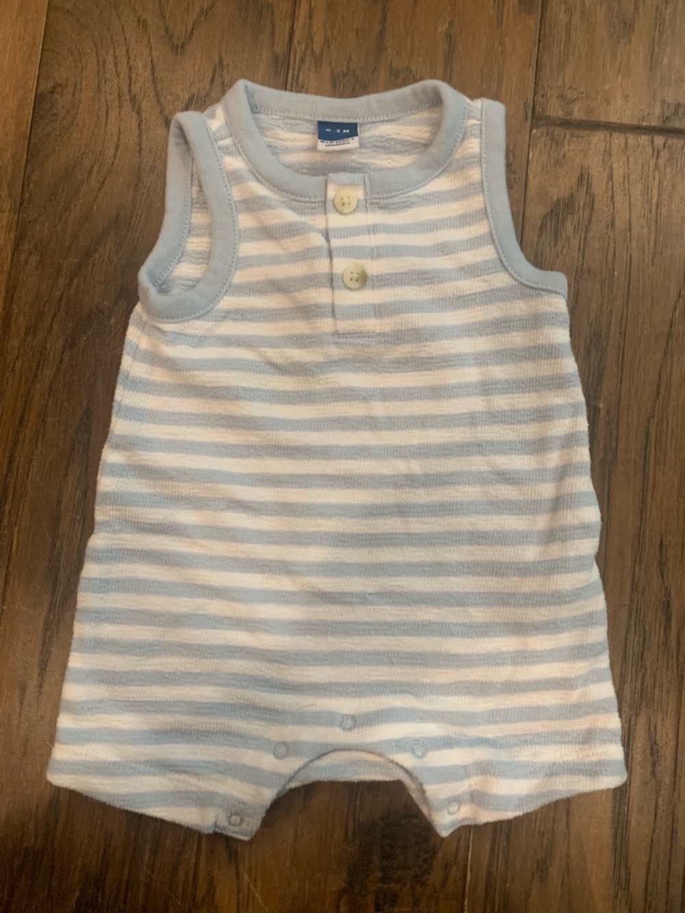 Boys Old Navy Light Blue and White Striped Baby One-Piece Romper